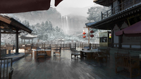 A teahouse in Shangshu facing its mountains
