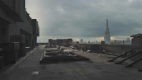 A view from the command tower's rooftop, with The Shard at the distance