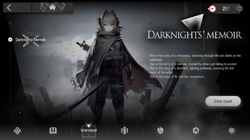 The Intermezzi menu displaying Darknights Memoir as of the A Walk in the Dust update.